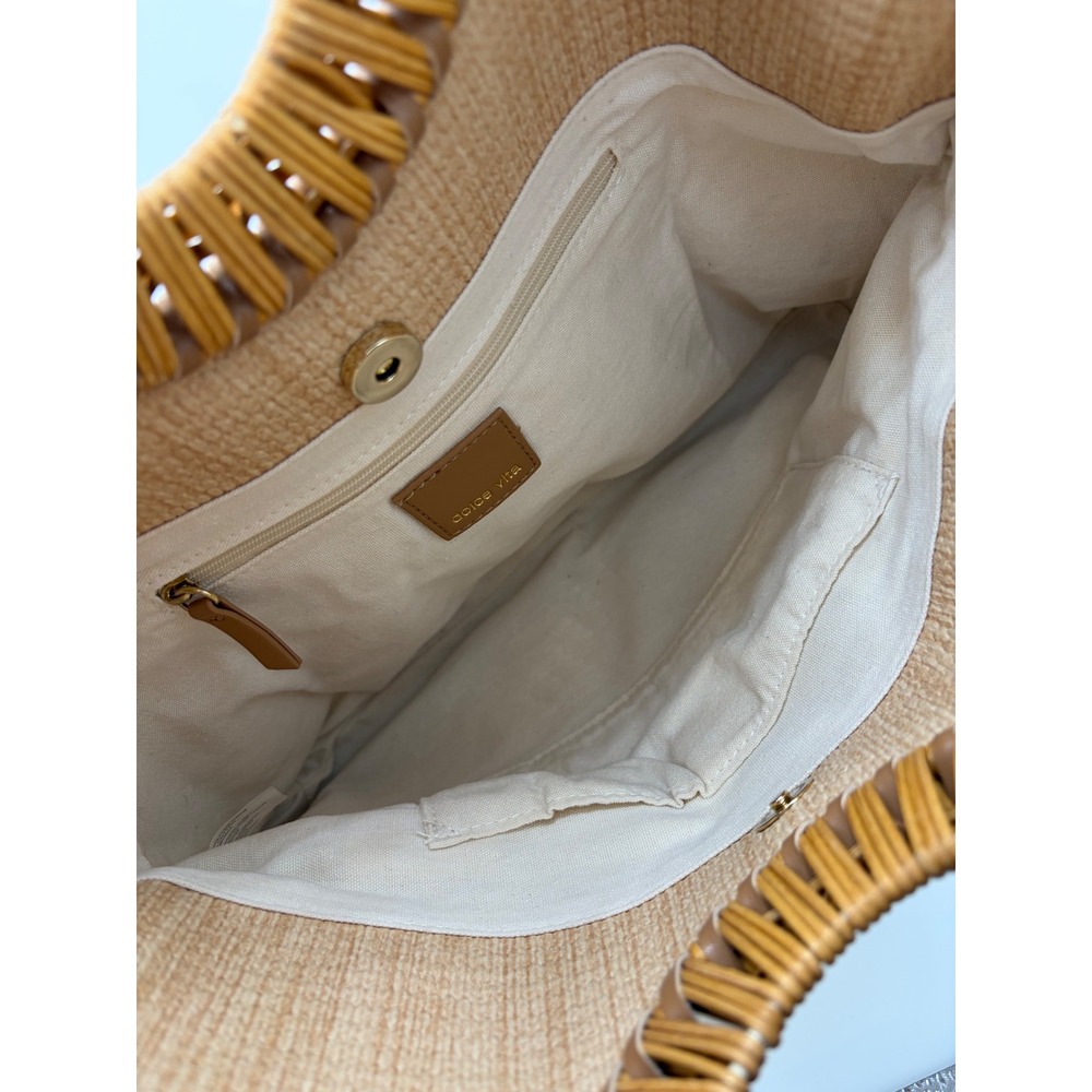 Dolce Vita Lilah Natural Woven Straw Tote Bag Rattan Round Handle Crossbody NEW - Picture 3 of 7